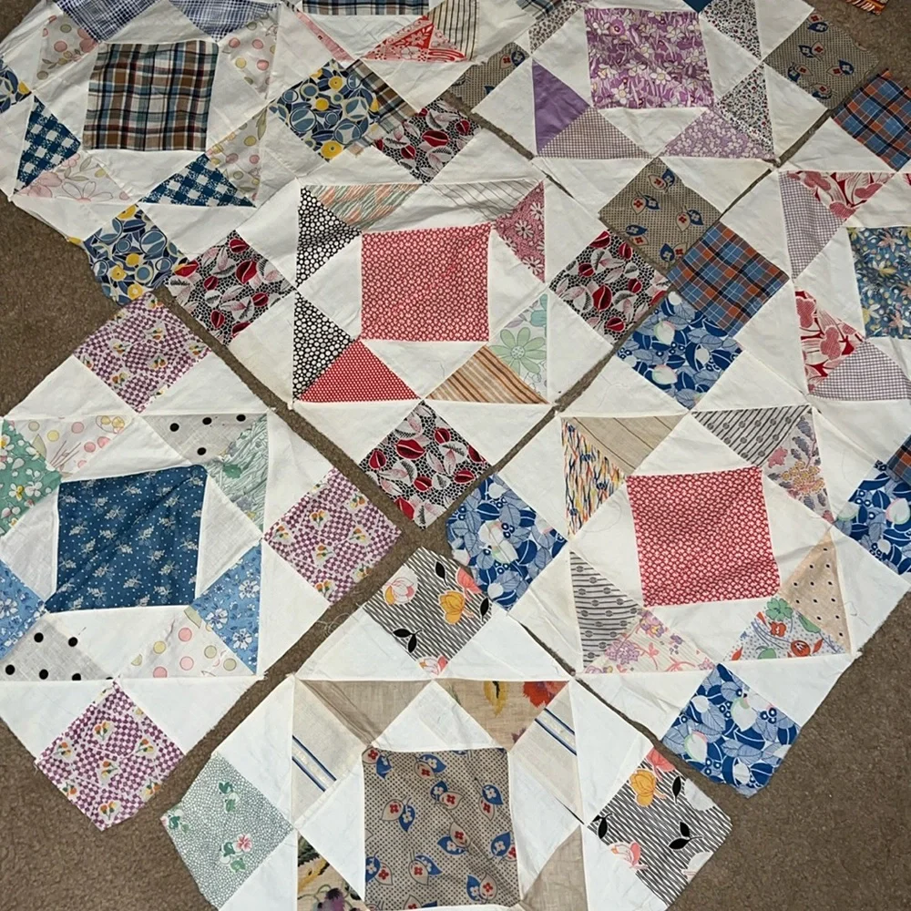 Lot 8 Vintage handmade quilt blocks 14.5” x 15”